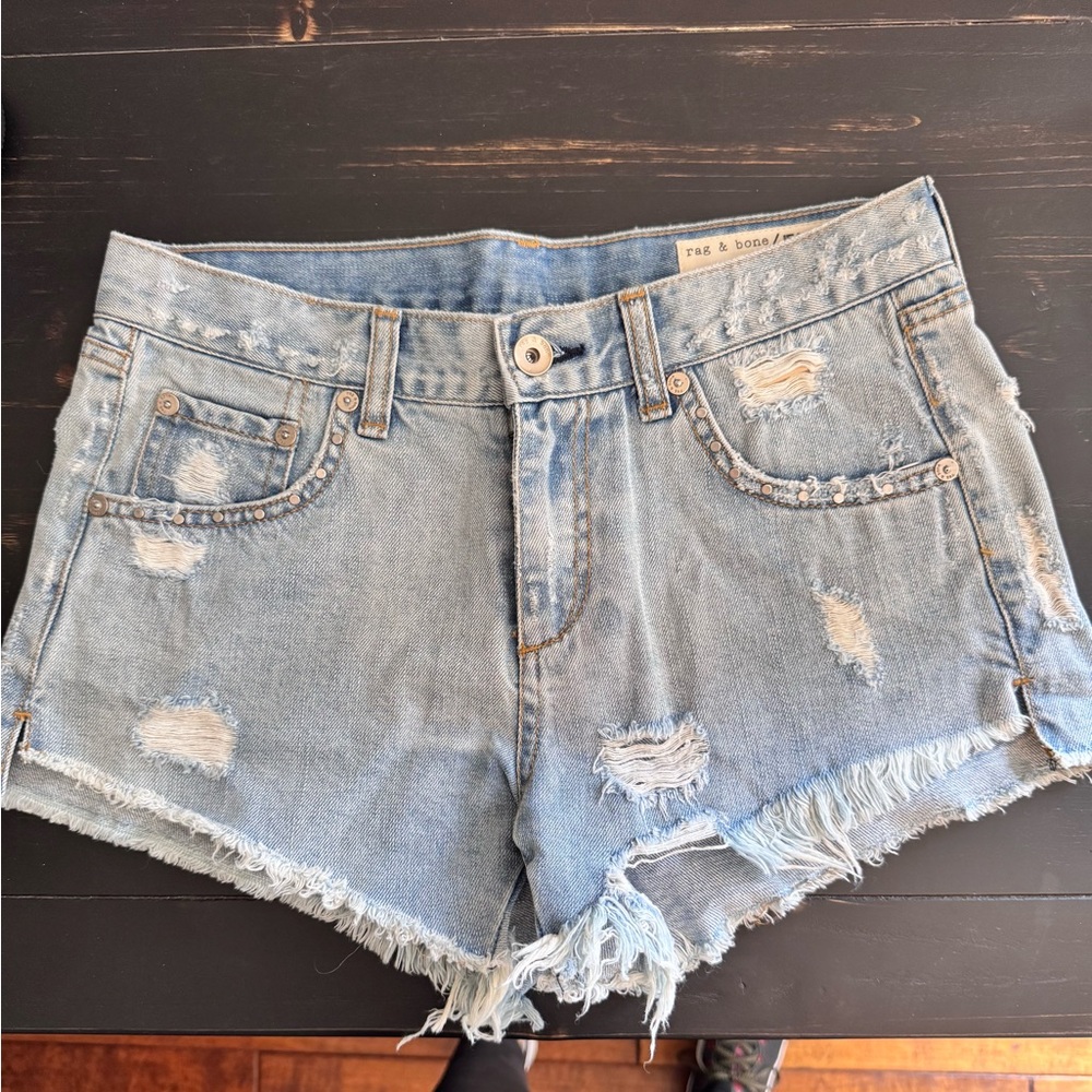 Rag & Bone Women's Distressed Denim Shorts - Light Blue with grommets